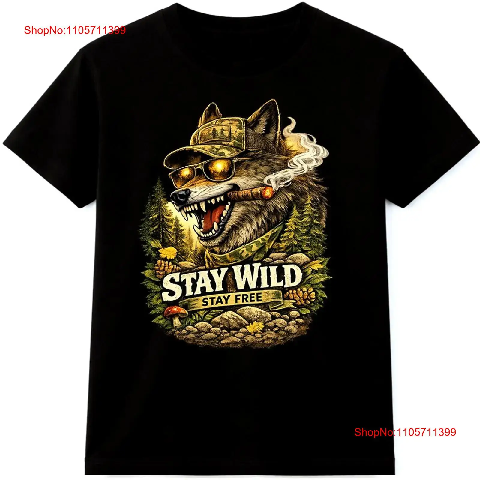 Wildman Hunting & Outdoor Price List - Wolf-T-Shirt „Stay Wild Free“ für Outdoor,